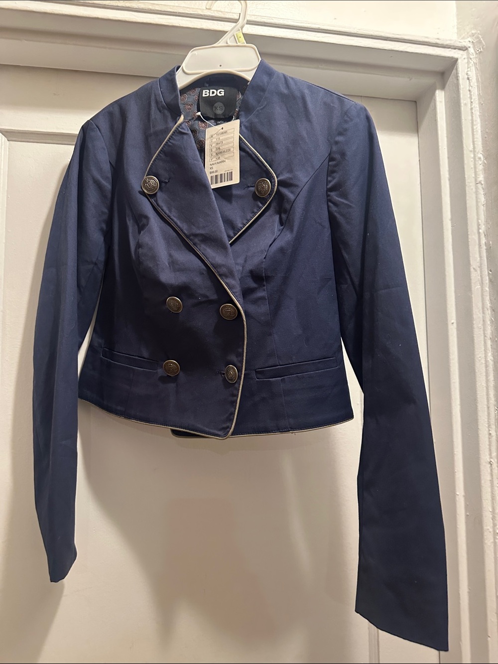 BDG Navy/Marin Cropped Double-Breasted Blazer with Gold Buttons